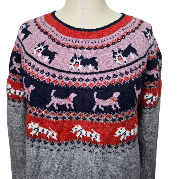 Holiday Time Puppy Dog Fair Pink Red Blue Gray Metallic Isle Metallic Sweater XL - Picture 2 of 8